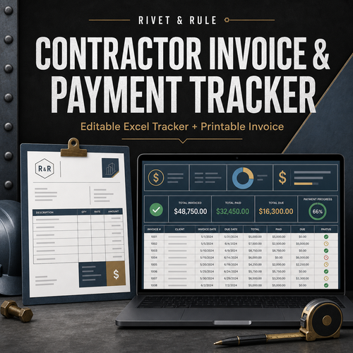Rivet & Rule Contractor Invoice and Payment Tracker digital template cover